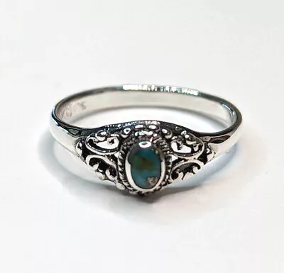 Women's Vintage Turquoise Classic Ring .925 Sterling Silver Band NEW • $15.95