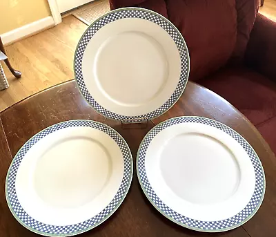 3 Villeroy & Boch Germany CASTELL Switch 3 Dinner Plates 10 5/8  Blue Checkered • $74.95