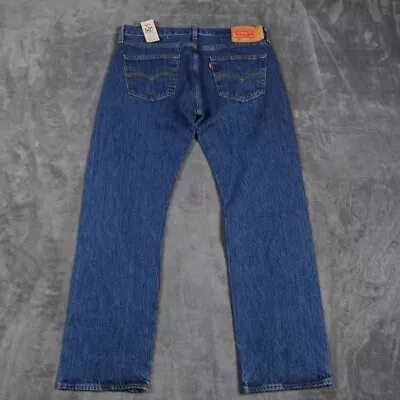 Levis 501 Jeans 34x30 Mens Blue Dark Wash Straight Fit Button Fly Cowboy Biker • $44.99