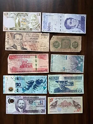Collection Of 10 Mixed World Banknotes Circulated Currency Foreign Paper Money • $10.95