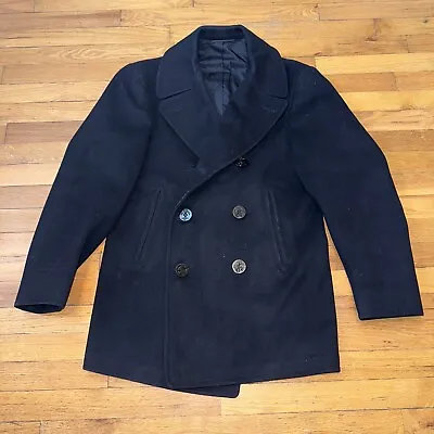 VINTAGE 40s 50s US NAVY WOOL PEA COAT SIZE S/M CLEAN WARM STYLISH FORMAL • $50