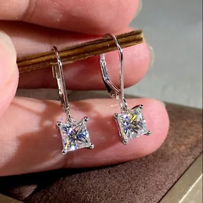 2Ct Princess Cut Lab Created Diamond Drop Dangle Earrings 14k White Gold Plated • $50