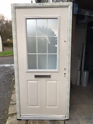 New White Composite Front Door Upvc Frame 1003-2095 Obscured Georgian Grid Glass • £395