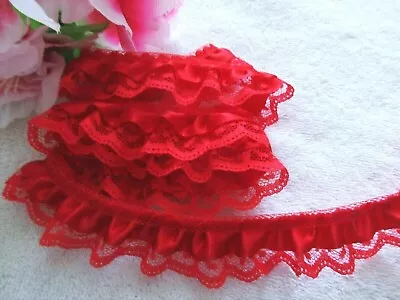 Ruffled Lace Trim 1 Inch Wide Red/red Color Price Per Yard • $1.79