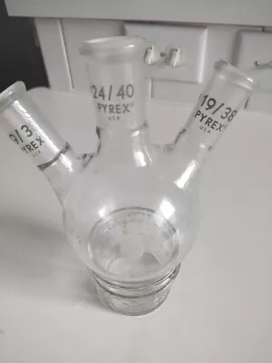$19 • Buy PYREX 24/40 19/38 300ml 3-Neck Vacuum Distillation Flask Lab Glass Beaker