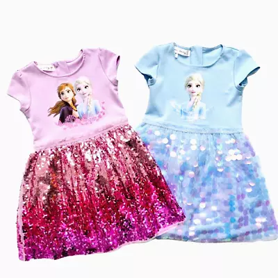 Elsa Dress Sequin Pink Blue Party Everyday Formal Dress For Kids 1-8 Years Old • $21.99