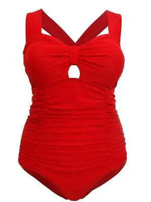 Red Plus Size Retro 1950's Vintage Style Halterneck/Multi Tummy Control Swimsuit • £24.99