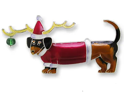 Zarah Zarlite Christmas Dachshund Dog Pin Enamel Sterling Silver Plate Gift Box • $32.29