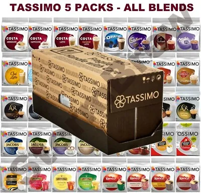 £24.99 • Buy 5 PACKS Of TASSIMO PODS (COFFEE, TEA, HOT CHOCOLATE T-DISCS CAPSULES) 50+ BLENDS