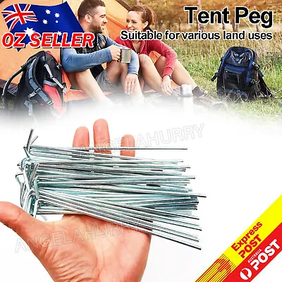 10Pcs Tent Pegs Heavy Duty Galvanised Steel Ground Camping Outdoor Nail NEW • $5.96