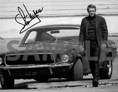 Steve McQueen With Bullitt Mustang Autographed B&W 8X10 Reprint • $11.99
