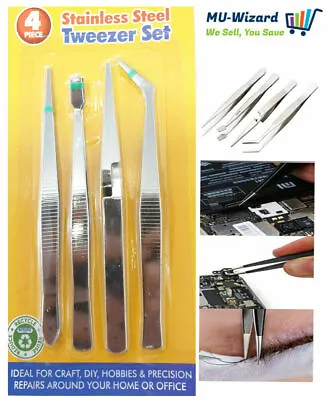 4PK Tweezers Pointed Long Set Craft Hobby Model Making Tools Household DIY UK • £2.47