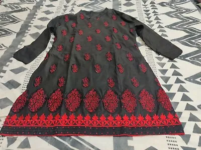 $34.90 • Buy Long Black Red Maxi Kurta Qurtha Dress Women Cotton Regular Modest Rhinestone