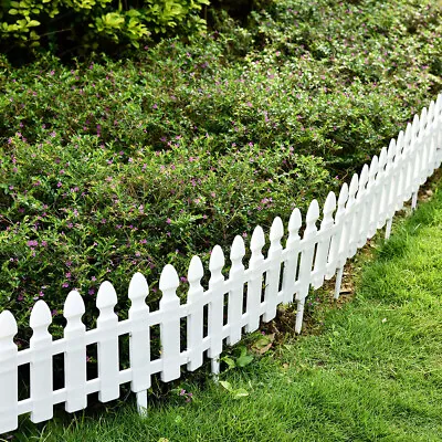 4 White Wooden Effect Picket Fencing Edge Set Lawn Garden Border Plastic Edging • £8.95