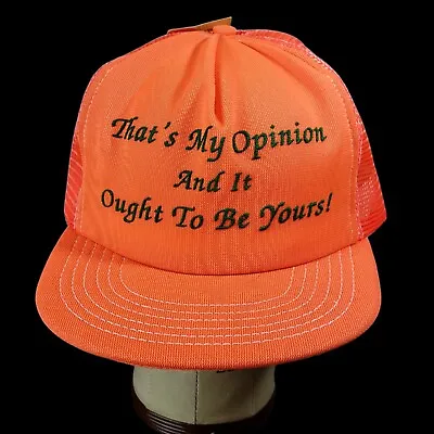 80s Vintage Funny Trucker Hat My Opinion Snapback Ball Cap Neon Orange NOS NWT • $15.77
