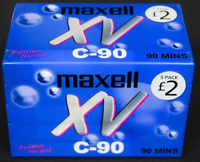 Maxell XV 90 - 5 Pack - Type 1 Ferric Cassette - Blank - New & Sealed • £5.28