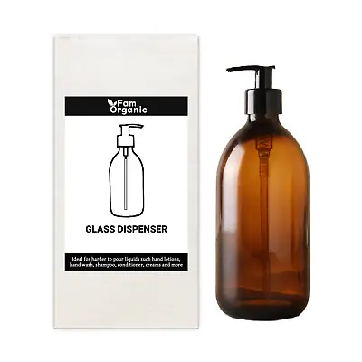 Fam Organic AMBER GLASS BOTTLE Soap Dispenser Pump Lotion Shampoo Conditioner • £9.99