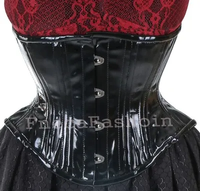 Heavy Duty Women's Underbust Waist Trainer Double Steel Boned Black PVC Corset • £19.99