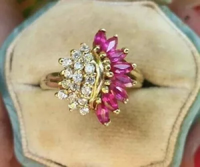 Lab-created 3Ct Marquise Red Ruby Cocktail Engagement Ring 14K Yellow Gold Over • $75.21