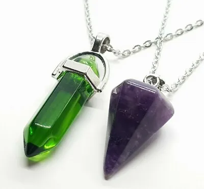 £5.99 • Buy Emerald Necklace Amethyst Crystal Pendant Cone Pyramid Healing Stone Gemstone