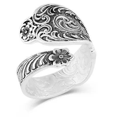 New! Montana Silversmiths HEIRLOOM TREASURE SPOON WRAP RING W/ Engraved Flowers • $85