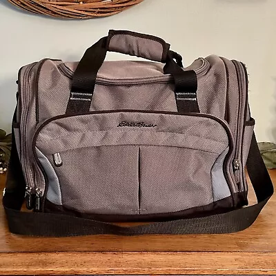 Eddie Bauer Canvas Duffle Bag Travel Diaper Weekender Gray W/ Light Blue Accents • $29.95