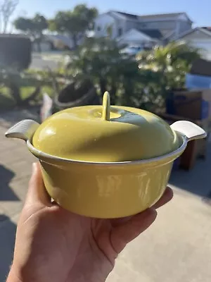 Vintage Descoware Cast Iron Enamel Covered Yellow Dutch Oven 1 Qt - Discontinued • $30