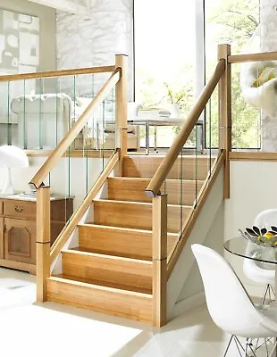 £439.99 • Buy Glass Panel 2.4m Raked Staircase Kit With Immix Oak Handrail, Baserail & Glass