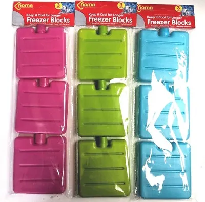 Ice Blocks 6 X Mini - Freezer Cool Bags Ice Boxes Pink Blue Yellow 2 Packs Of 3 • £5.99
