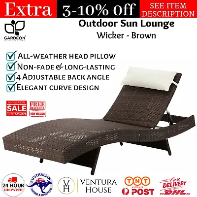$144.50 • Buy Gardeon Sun Lounge Outdoor Furniture Setting Wicker Day Bed Rattan Garden Patio
