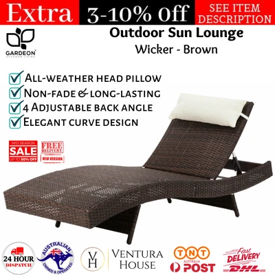 $150.79 • Buy Gardeon Sun Lounge Outdoor Furniture Setting Wicker Day Bed Rattan Garden Patio