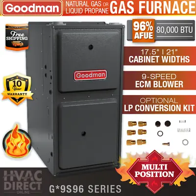 80000 BTU 96% Goodman 1 Stage Natural Gas Or Propane/LP Furnace GM9S96/GC9S96 • $1647