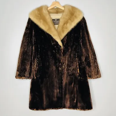 Vintage Dunwoody Furs Women Real Fur Leather Midi Length Coat Sable Collar Brown • $425