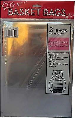 £2.99 • Buy 1 Pack Of 2 LARGE Cellophane Hamper Gift Bags -Clear Cello Basket Wrap