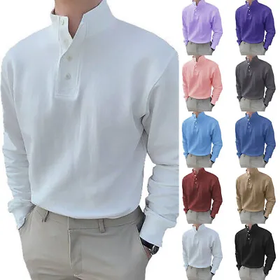 £3.69 • Buy Mens High Neck Long Sleeve T Shirt Grandad Shirts Tops Button Henley Pullover UK