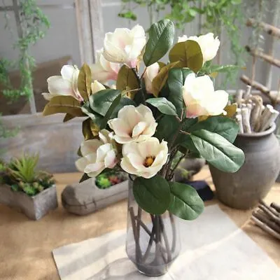 Magnolia Artificial Flower Branch Silk Blooming Wedding Bouquet Bride Home Decor • $16.59