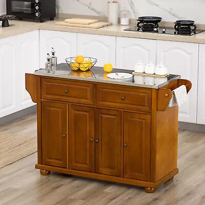 HOMCOM Kitchen Island With Stainless Steel Top Drawers Cabinets Red Brown • $268.99