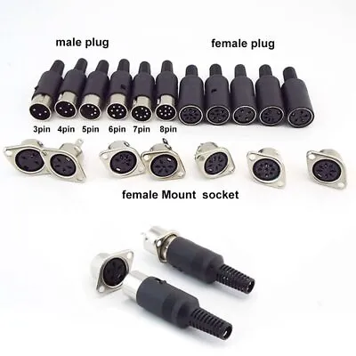 DIN 3 4 5 6 7 8 Pin Male  Female Plug Female Socket Solder Panel Mount Connector • $2.99