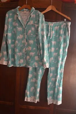 Blue With White Polar Bear Printed Flannel Pajamas Set By Munki Munki ~ L • $5.99