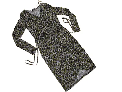 Ladies F&F Black Mix Long Sleeve Tie Back Wrap Style Dress Size 8 • £2.99