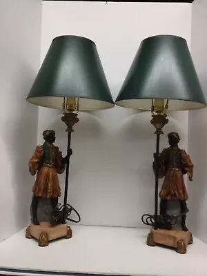 Vintage Venetian 1940's Set Of Blackamoor Table Lamps W Shades • $900