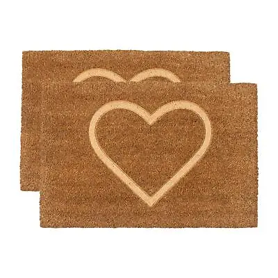 2x Coir Door Mats Natural Indoor Outdoor Welcome Mats 60 X 40cm Embossed Heart • £16