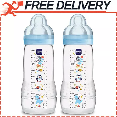 MAM Easy Active Bottle 11 Oz (2-Count) Fast Flow Baby Bottles With Silicone • $18.76