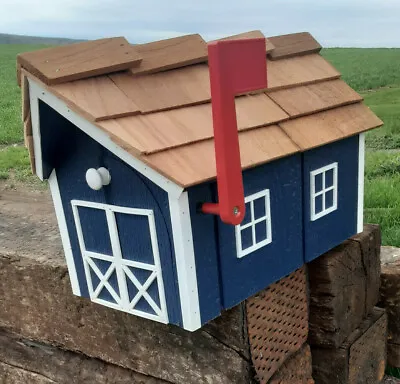 Amish Crafted Dark Blue (White Trim Barn Style Mailbox - Lancaster County PA • $69.99