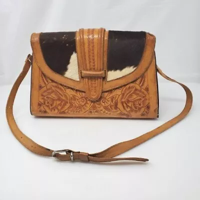 Mexican Tooled Leather Bag With Cowhide Flap • $55.17