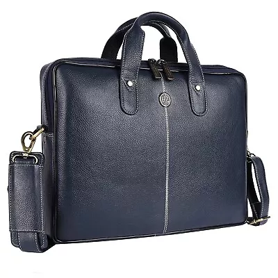Leather Laptop Bag With Shoulder Strap For Men Royal Blue (Fits Upto 14  Bag) • $104.14