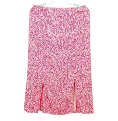 Anthropologie Skirt Womens 8 Midi Mila Button Front Slits Pink White Floral New  • $30