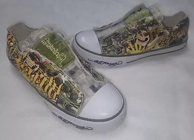 Ed Hardy Slip On Laceless Shoes Sneakers Skulls Yellow/Olive Green Sz 5 Y2K • $50