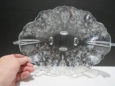 Vtg Cambridge Rose Point Crystal Footed Ruffled Serving Bowl 12  • $39.95