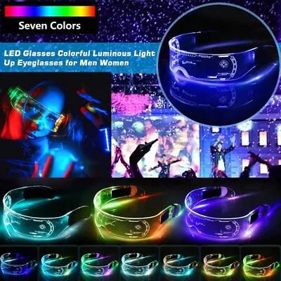 Clear Lenses 7 Color LED Flashing Light Up Visor Glasses Goggles Rave Party US • $9.42